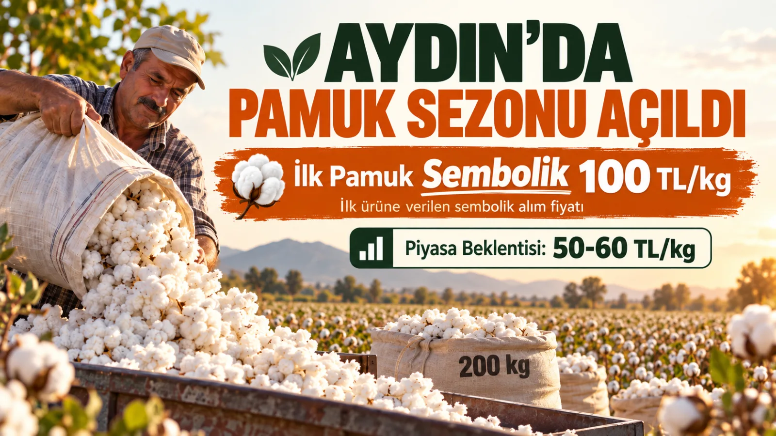 Aydın’da sezonun ilk pamuğunu teslim eden üretici ve kütlü pamuk ürünü.